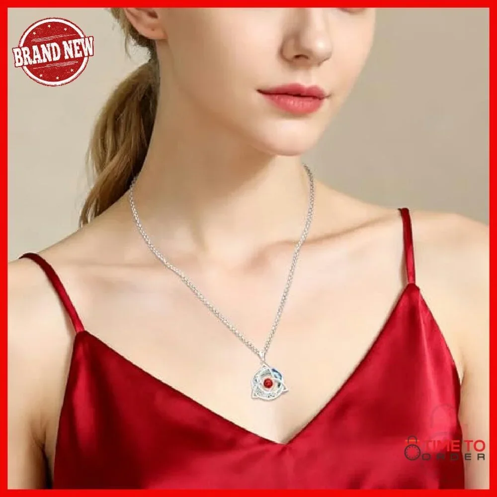 Sterling Silver Trinity Knot Pendant Necklace with Garnet Birthstone